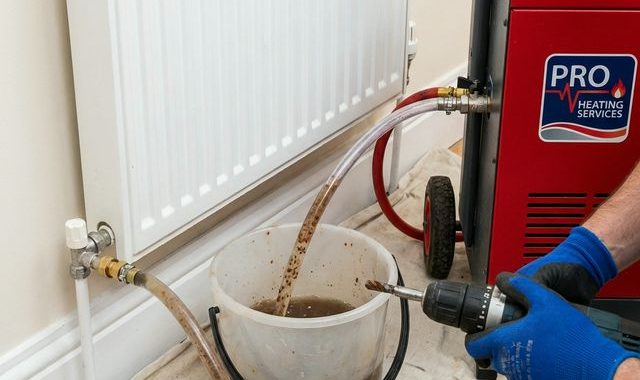 İzmir Menemen Egekent petek temizleme yapan Ceyhan Tesisat teknisyeni basınçlı makine ile kalorifer peteği yıkarken